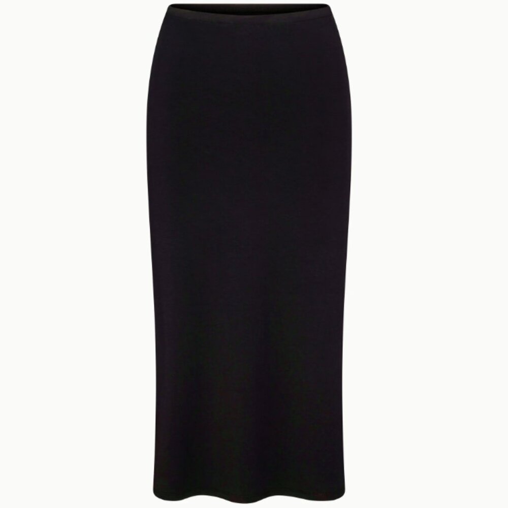 AQUA BLACK RIBBED BODYCON MIDI PENCIL SKIRT/ SIZE: SMALL/ COLOR: BLACK